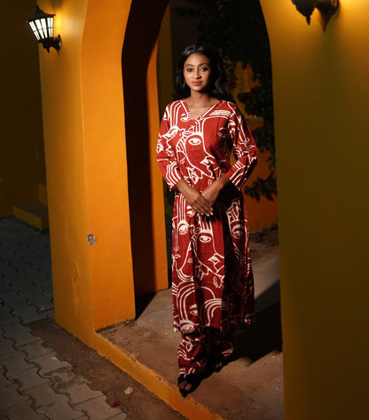 Rust Abstract Print Suit Set