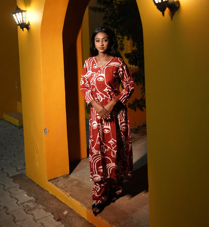 Rust Abstract Print Suit Set