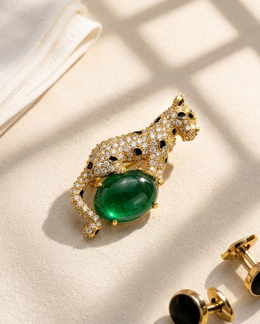 Emerald Panther Crystal Brooch