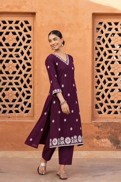 Aira Plum Kashmiri Pheran Set