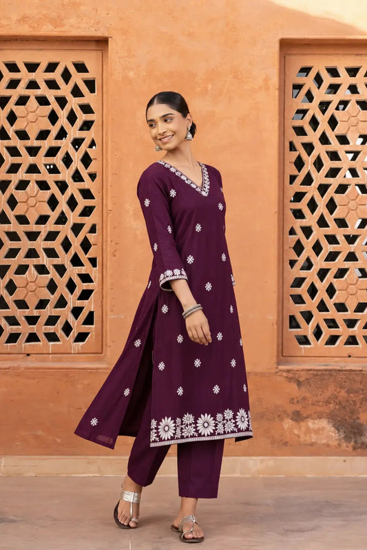 Aira Plum Kashmiri Pheran Set