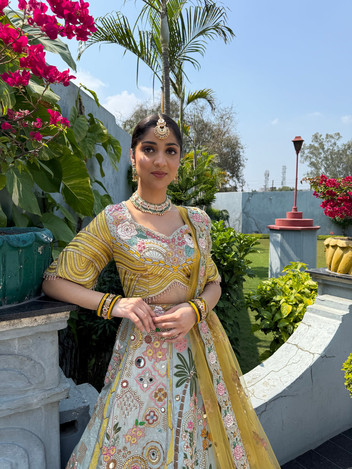 Antique Gold Floral Embroidered Bridal Lehenga Set