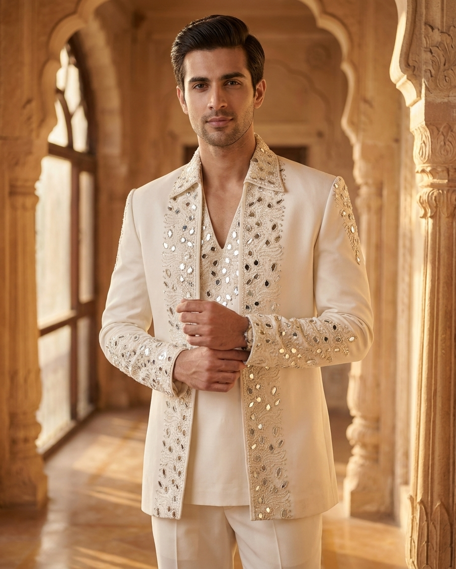Ivory Celeste Embellished Tuxedo Set