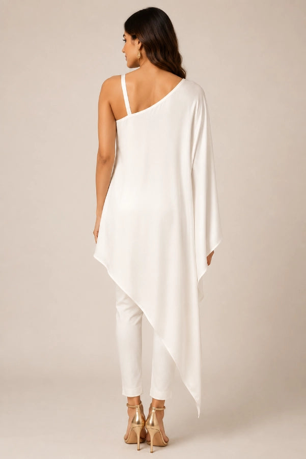 Ivory One-Shoulder Embellished Top Back View by Fashiyano 