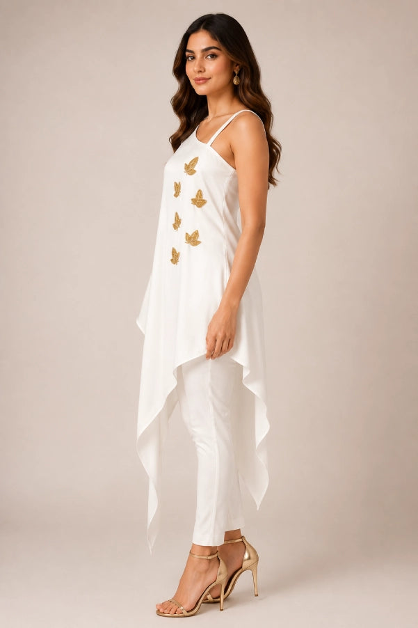 Ivory One-Shoulder Embellished Top Side View by Fashiyano