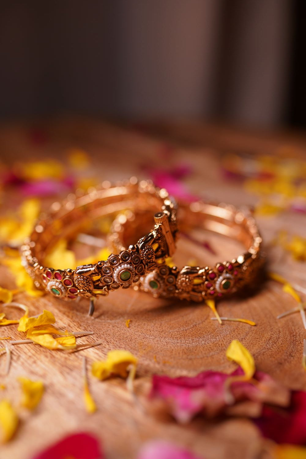 Kundan bangles set with gold-plated finish
