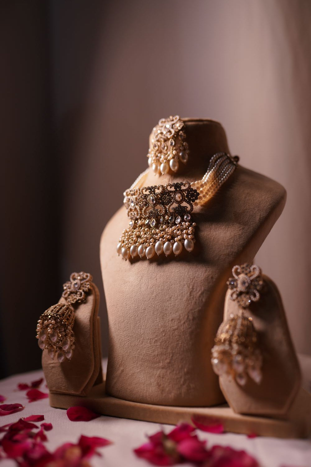 Kundan pearl necklace set with jhumka earrings