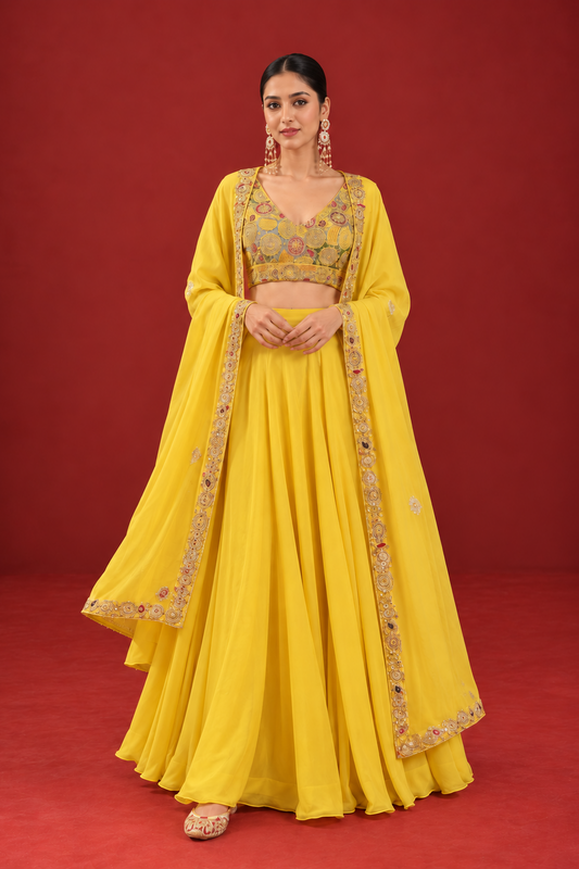 Golden Zari Embroidered Palazzo Set – Yellow