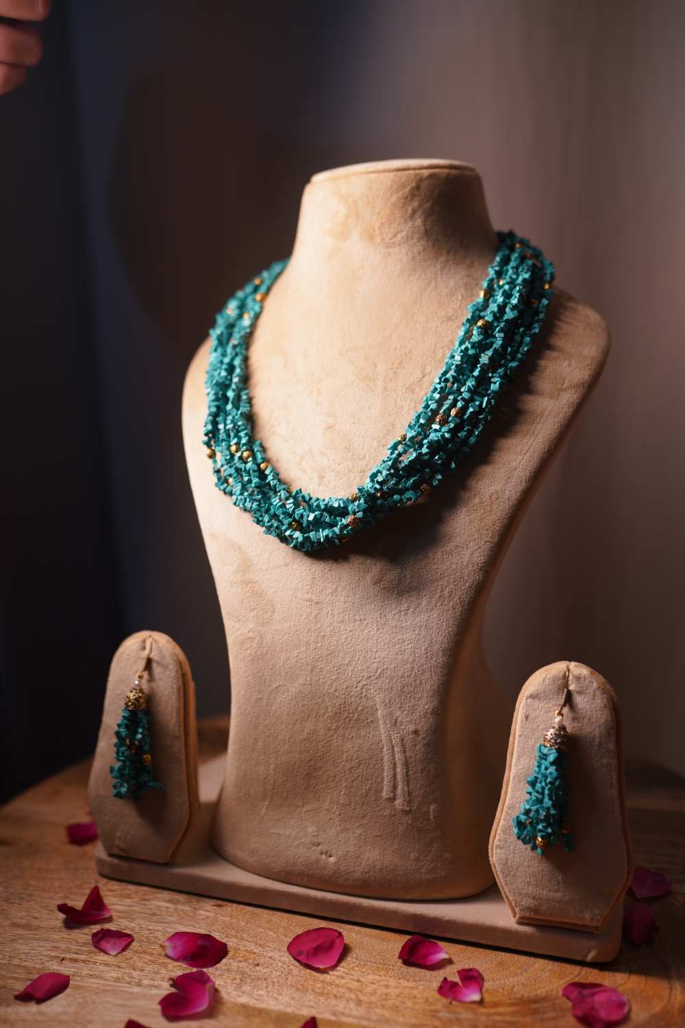 Natural turquoise gemstone beads on multi-strand mala