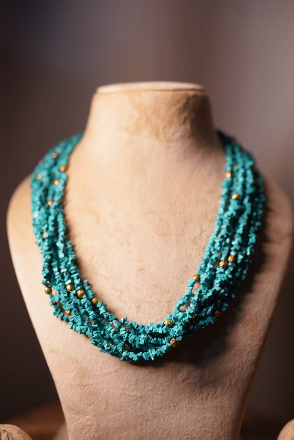 Natural turquoise mala necklace set with earrings