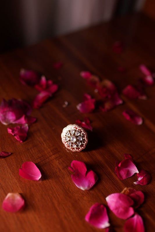 Ornate floral diamond ring with intricate detailing