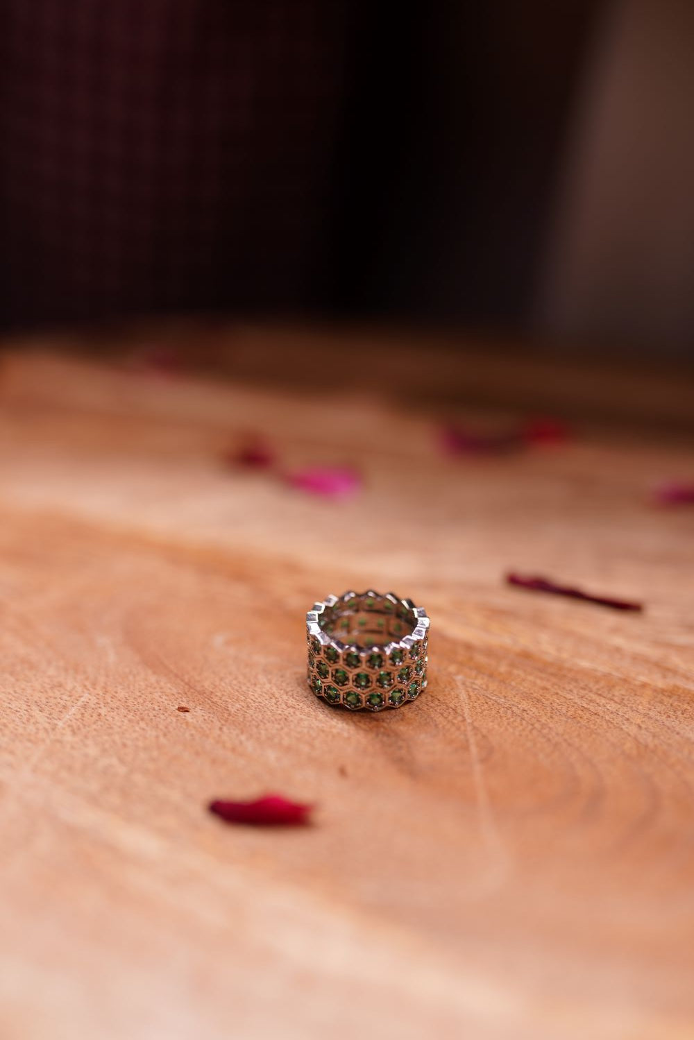 Ornate green stone statement ring