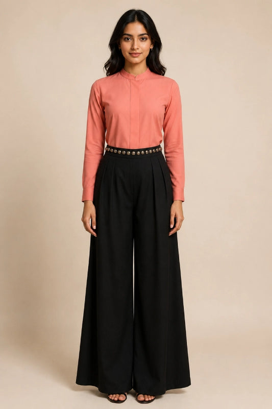 Peach Cotton Mock Neck Top Front View by Fashiyano