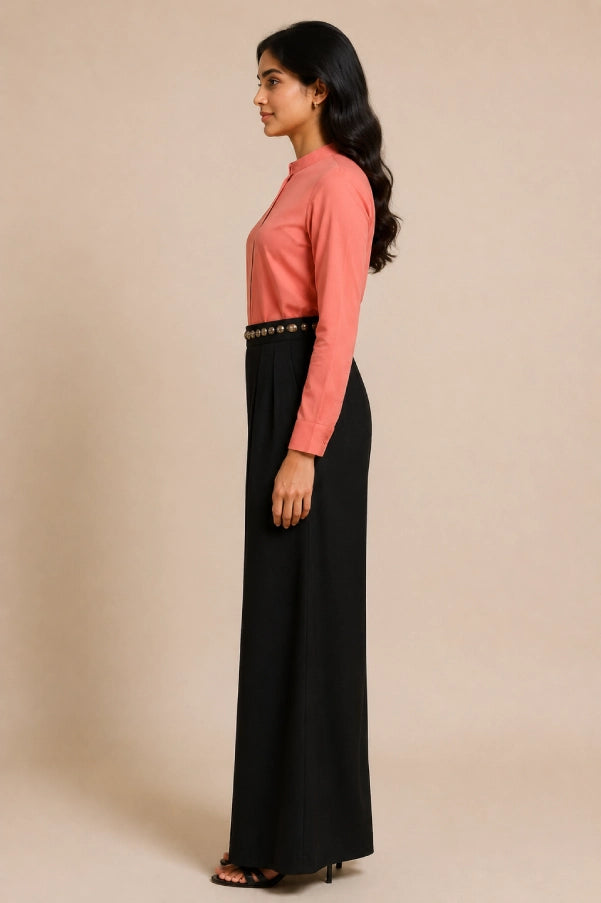 Peach Cotton Mock Neck Top Side View by Fashiyano