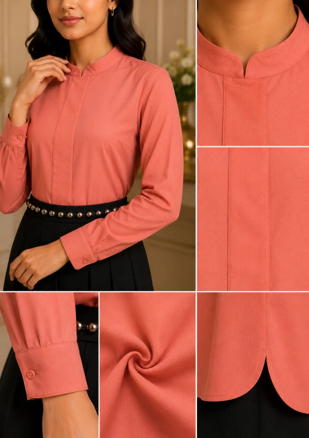 Peach Cotton Mock Neck Top Zoom View by Fashiyano