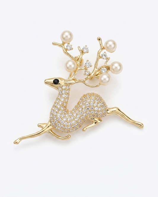 Pearl Stag Crystal Brooch