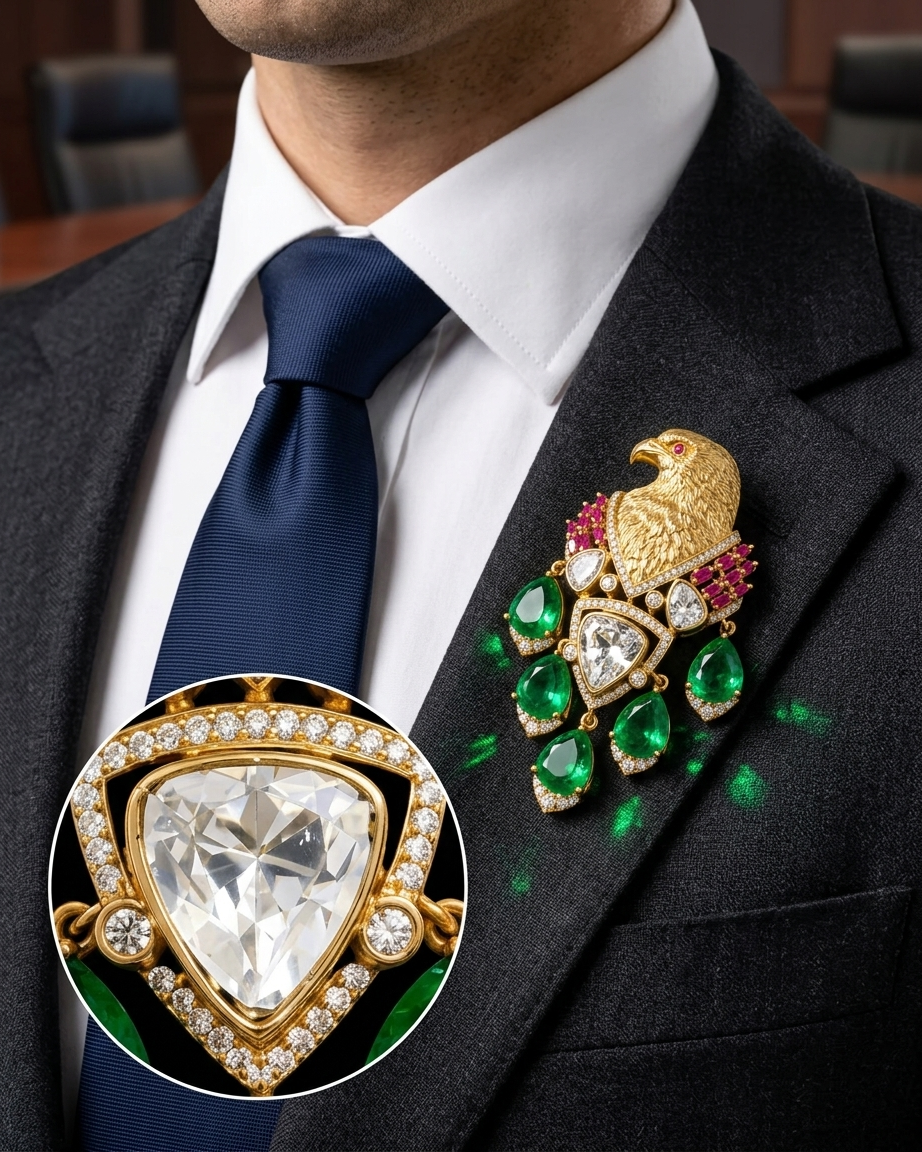 Royal Emerald Eagle Kundan Brooch