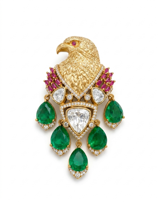 Royal Emerald Eagle Kundan Brooch