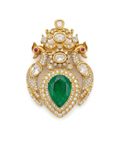 Royal Emerald Peacock Kundan Brooch