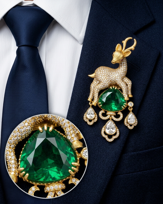 Royal Emerald Kundan Stag Brooch