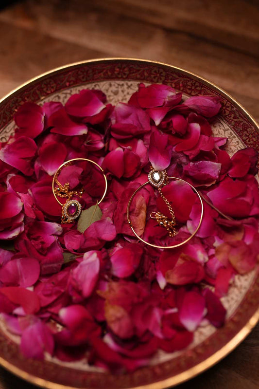 Ruby bridal nath with rose gold finish and chain