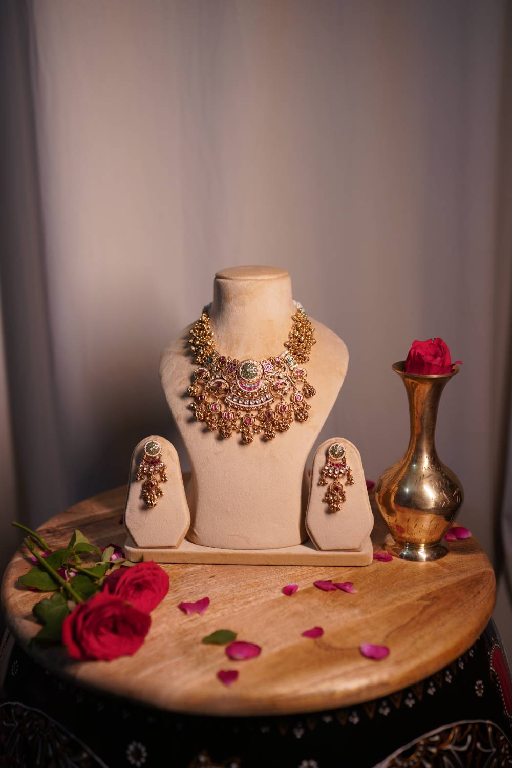 Temple jewellery choker necklace set with matching earrings