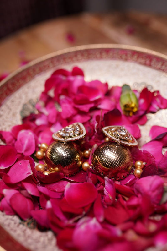 Temple jhumka earrings with antique gold oxidized finish