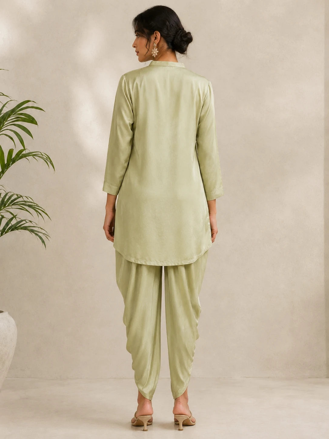 Tulip Draped Pants Back View – Designer Draped Crepe Bottom for Women by Fashiyano