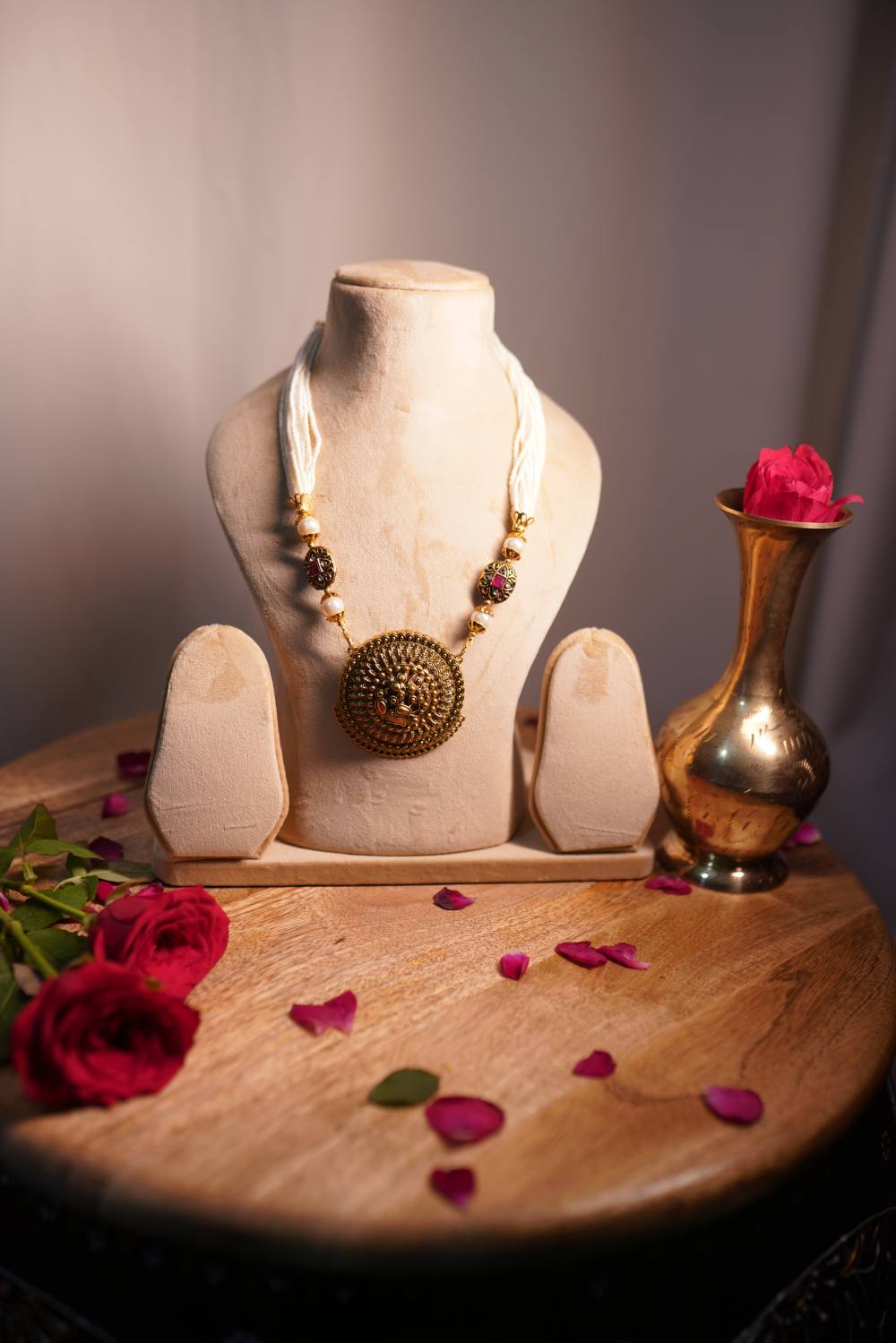 Yadi Pearl Ruby Mala with temple-inspired pendant