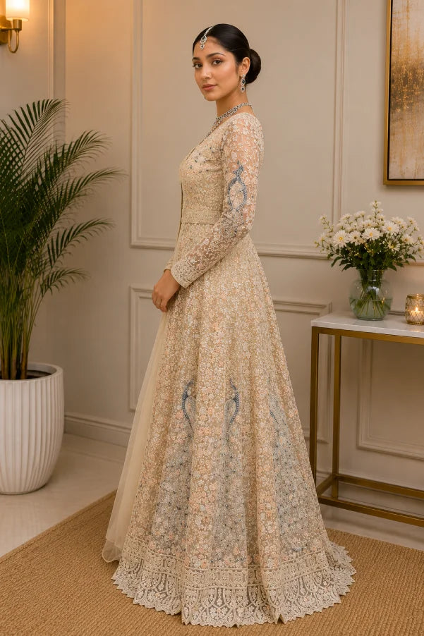 Zeva Mayur Hand Embroidered Gown Side View