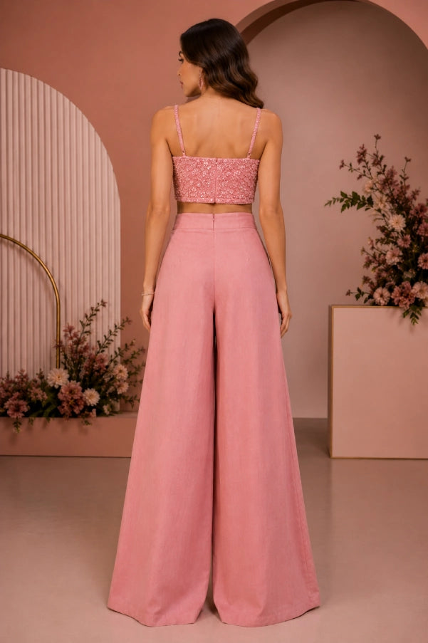 Back view of Fashiyano's Zeva Embellished Bustier and Palazzo Set showing the secure fit and premium fabric draping.