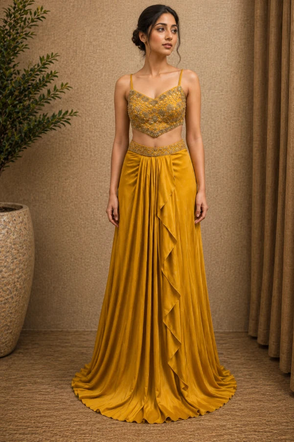 Zeva Hand Crafted Bodice Drape Set Front View by Fashiyano