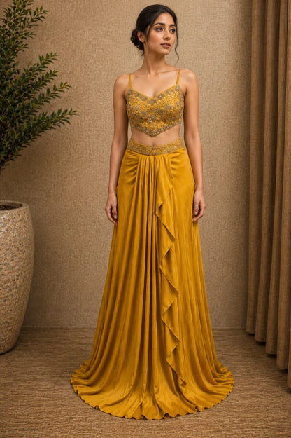 Zeva Hand Crafted Bodice Drape Set Front View by Fashiyano