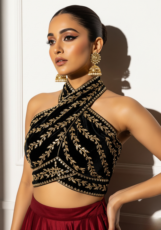 Velvet Halter Blouse