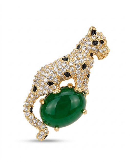 Emerald Panther Crystal Brooch