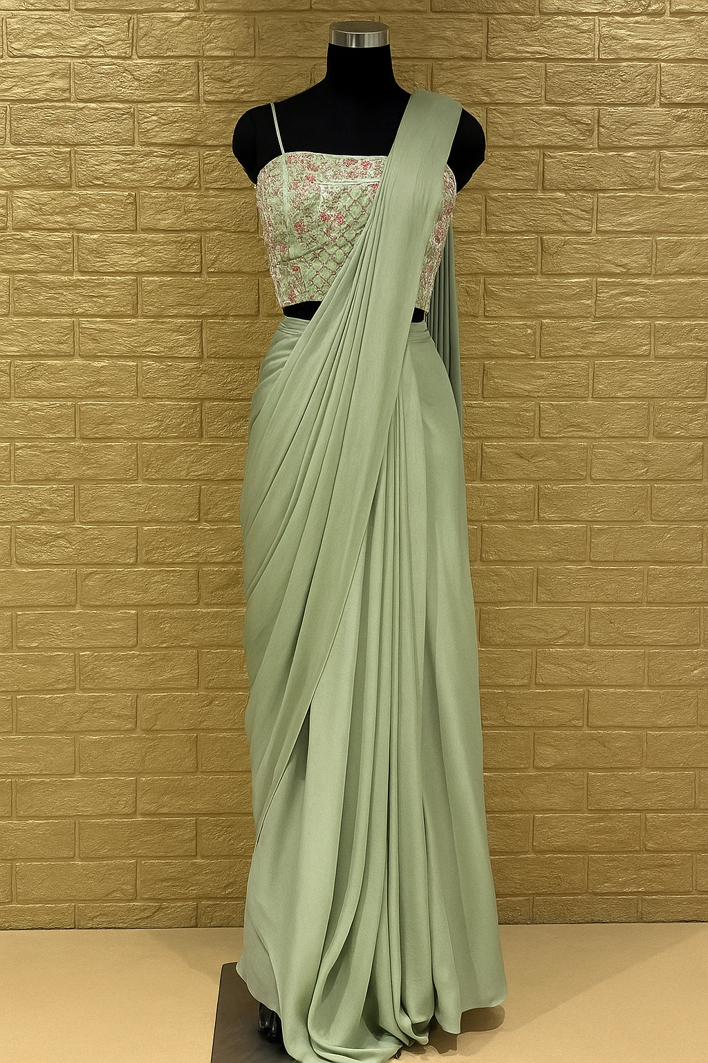 Indo-Western Hand Embroidered Silk Saree