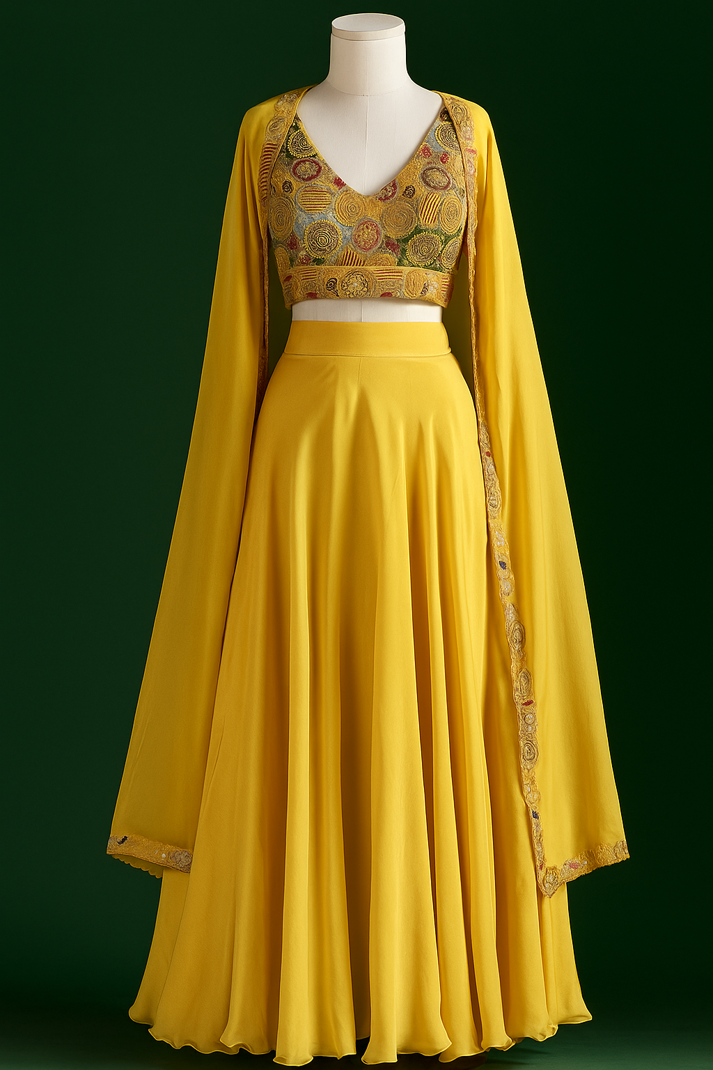 Indo-Western Hand Embroidered Silk Lehenga Set With Shrug