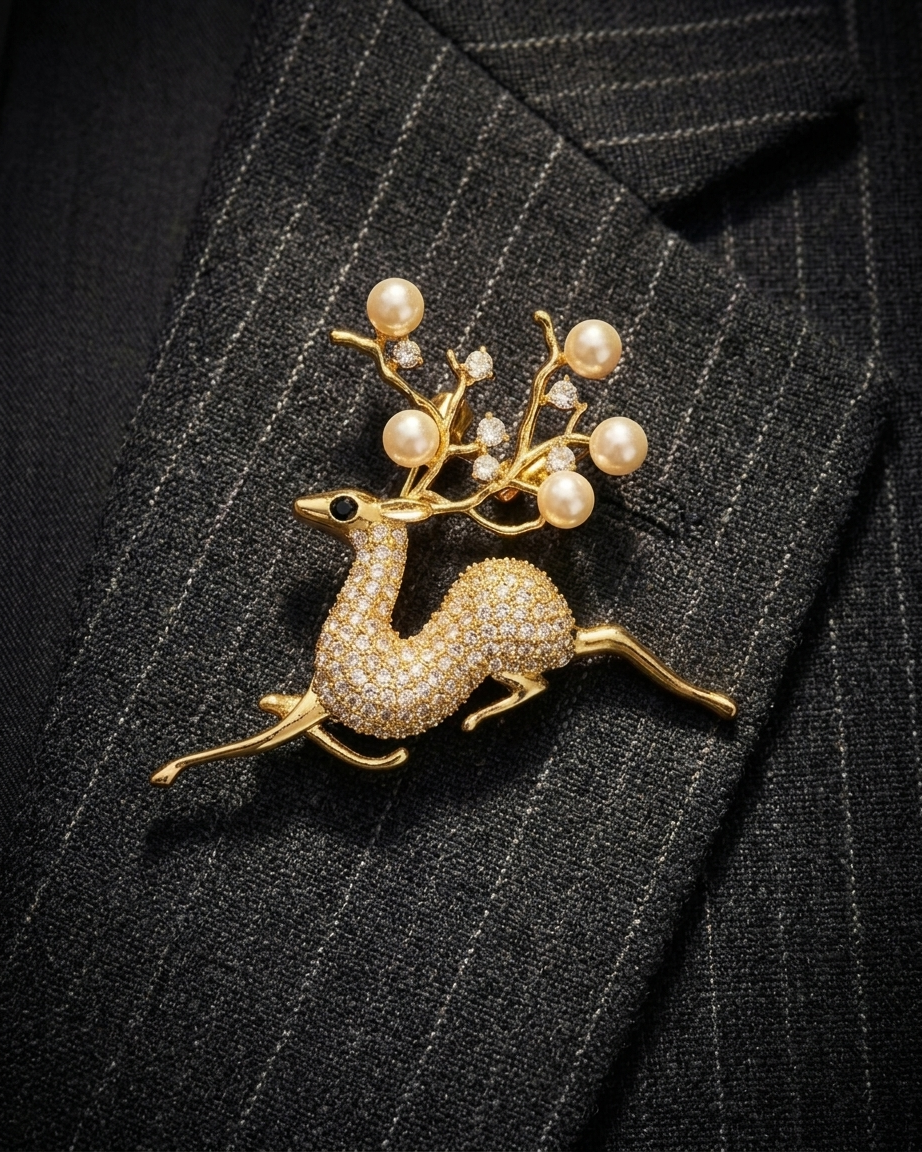 Pearl Stag Crystal Brooch
