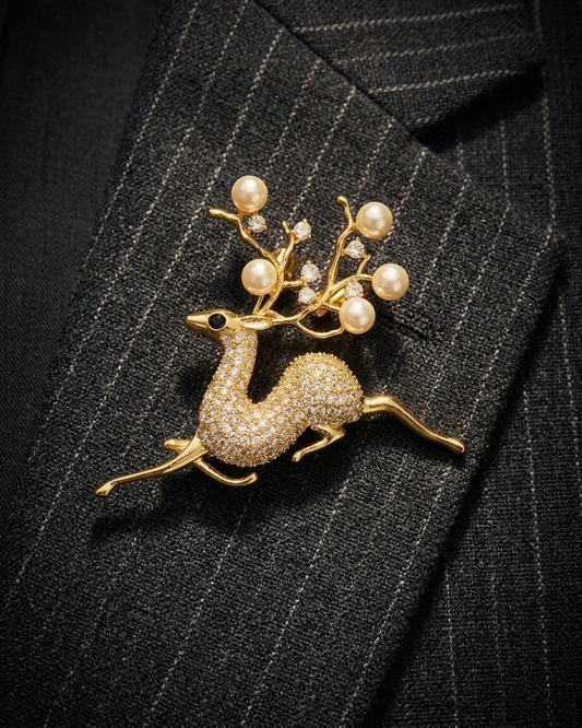 Pearl Stag Crystal Brooch