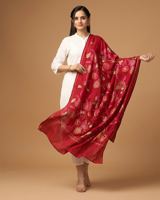 Organza Dupatta - Floral Embroidery