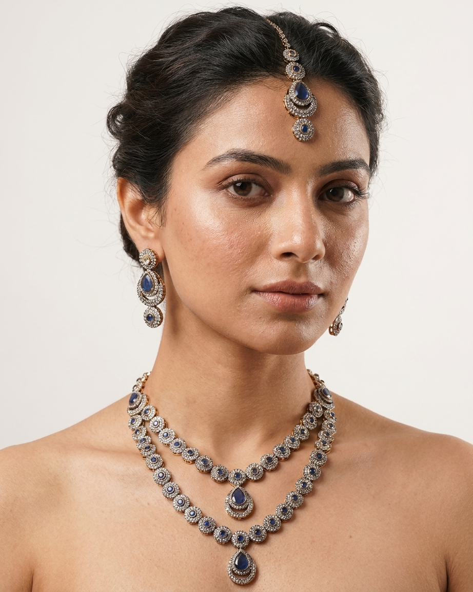 Antique Kundan Layered Necklace Set with Turquoise Accents