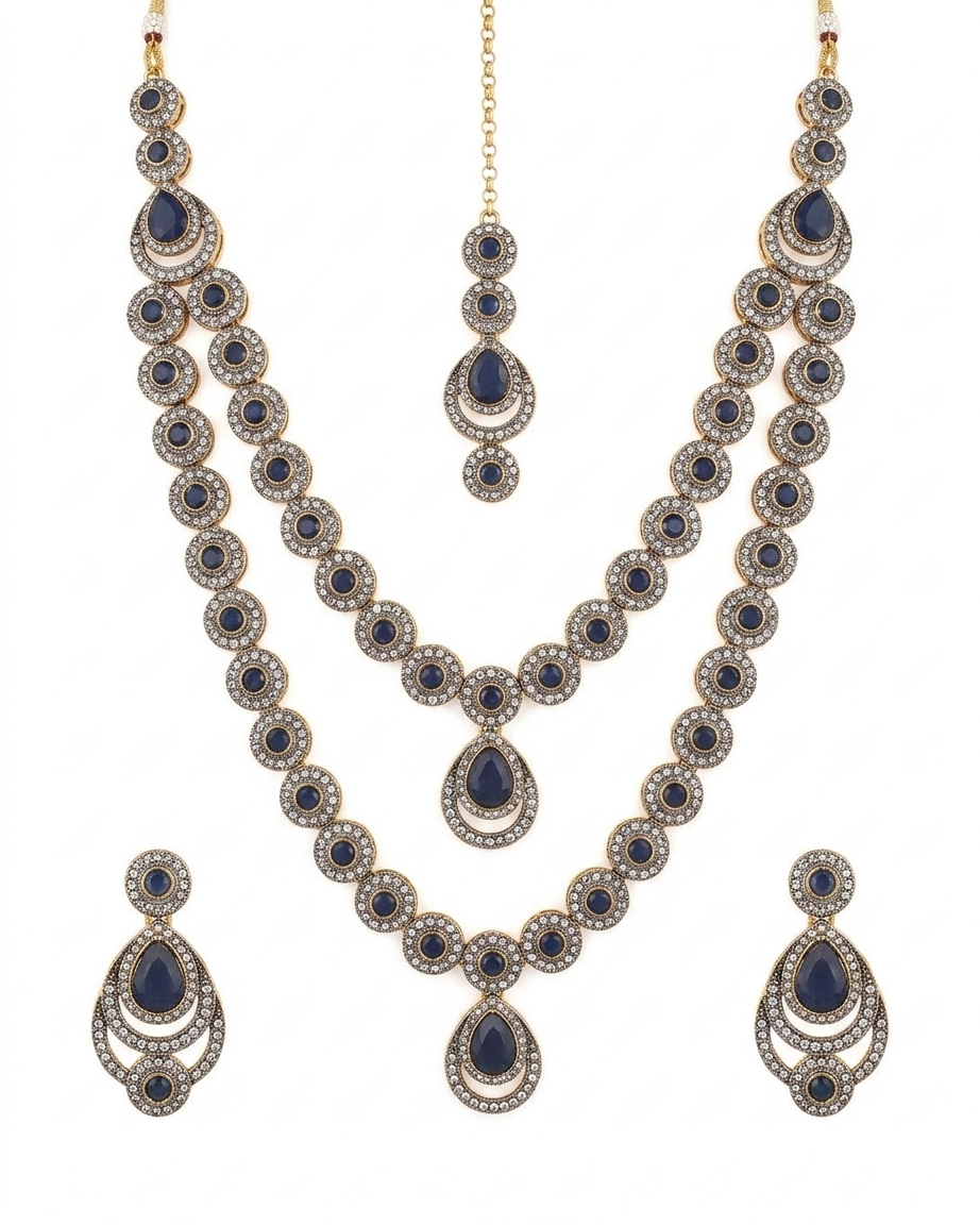 Antique Kundan Layered Necklace Set with Turquoise Accents