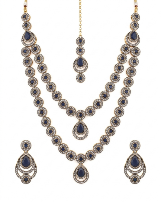 Antique Kundan Layered Necklace Set with Turquoise Accents