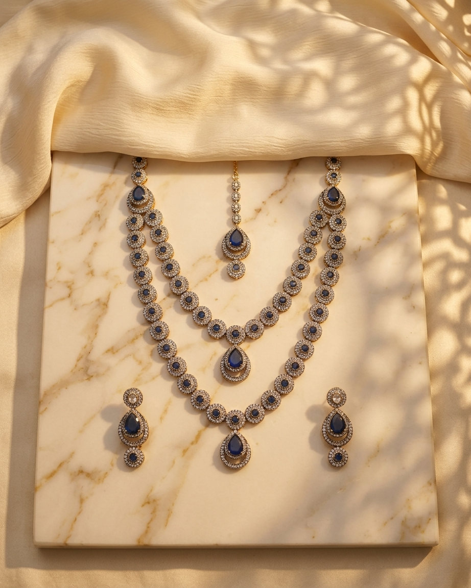 Antique Kundan Layered Necklace Set with Turquoise Accents