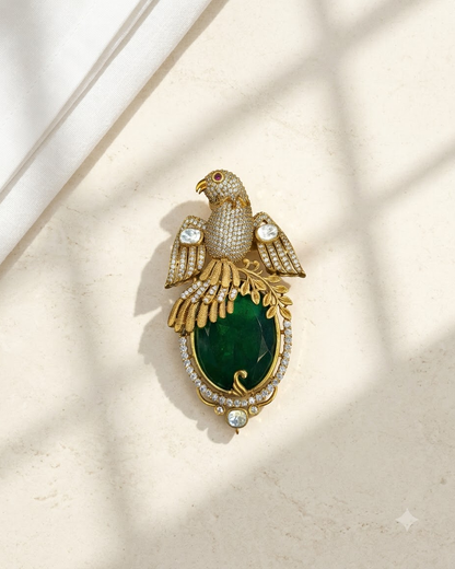 Royal Emerald Bird Kundan Brooch