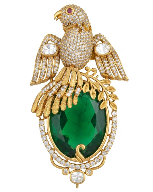 Royal Emerald Bird Kundan Brooch