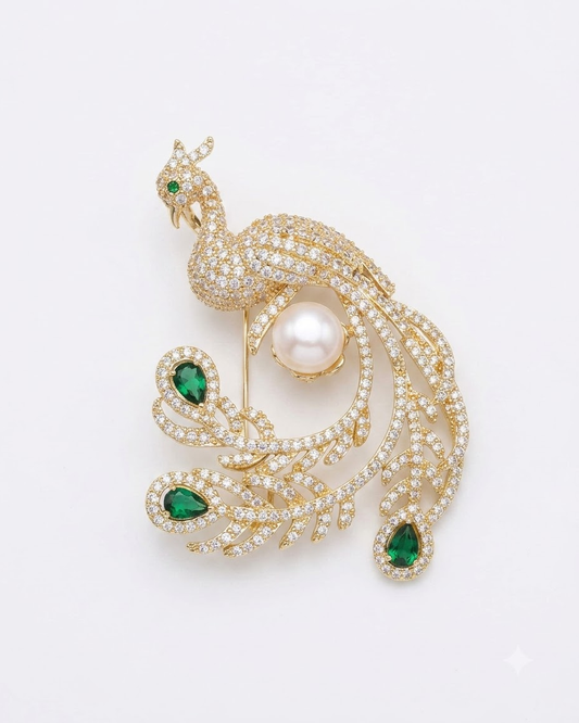 Pearl Emerald Peacock Brooch