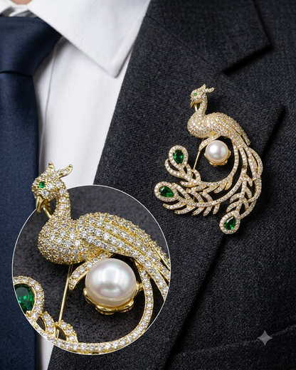 Pearl Emerald Peacock Brooch