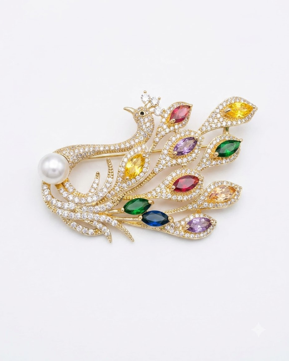 Pearl Multicolour Peacock Brooch