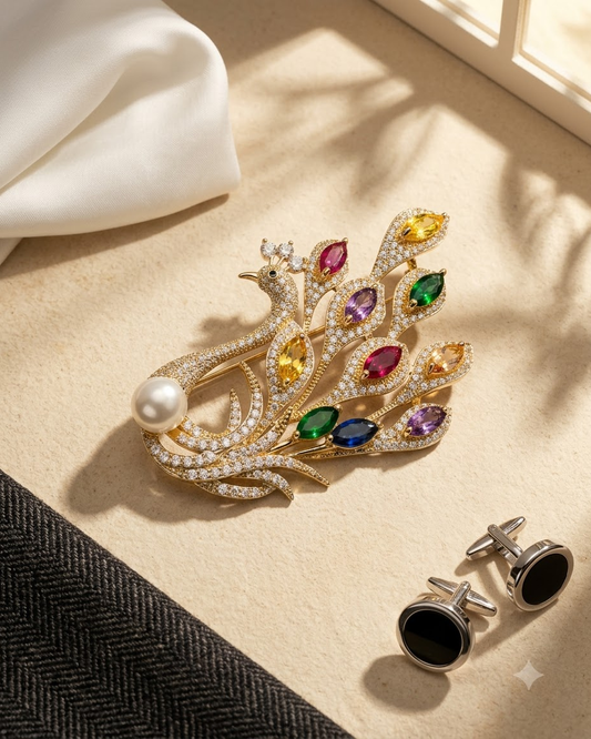 Pearl Multicolour Peacock Brooch